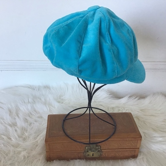 Adora turgouise polyester velvet newsboy hat. OS approximate 22” circumference - Picture 3 of 7